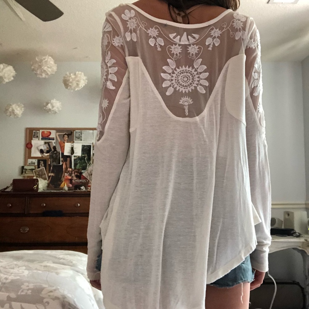 Free People White T-Shirt with Sheer Top